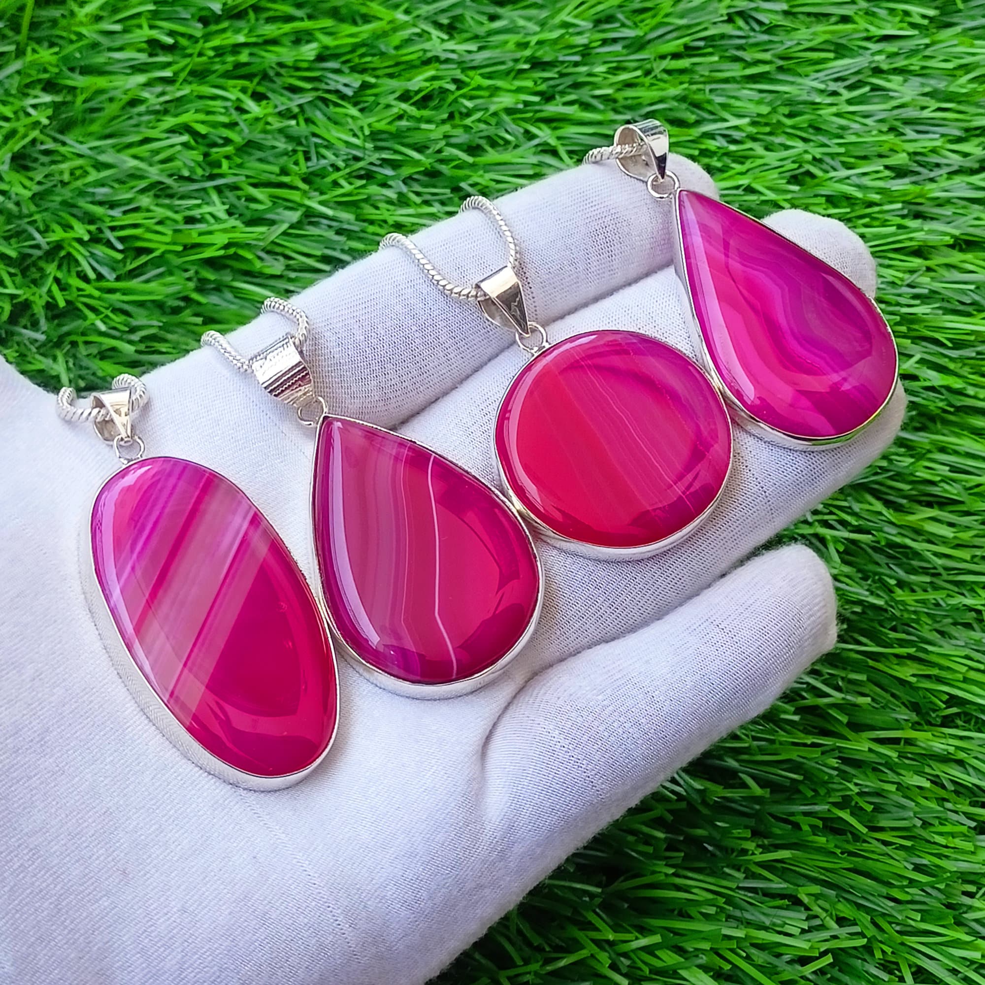 ●ACHA● Greslin Raw Stone Layered Necklace Pink AC23FW04 pink-topaz-gemstone-necklace-