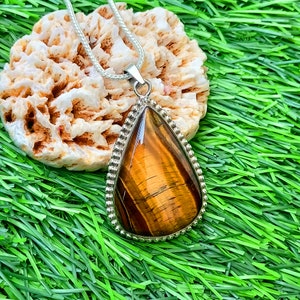 Tigers Eye Pendant Necklace, 925 Sterling Silver Pendants Necklace, Gemstone Chunky Boho Necklace Handmade Jewelery For Mother's Day Gift