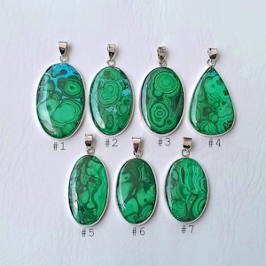 Malachite Necklace, Malachite Pendant, Healing Crystal Sterling Silver Pendant, Boho Charms, Gemstone Dainty Necklace, Handmade Gift For Her