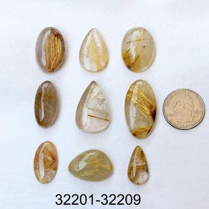 Golden Rutile Quartz Gemstone, Natural Golden Needle Inclusions Stone, Wholesale Healing Crystal Cabochon For Rings, Pendant Jewelry Making