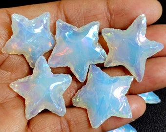 Angel Aura Opalite Star, Rainbow Coated Aura Opalite Star, Metaphysical Titanium Coated Aura Star, Aura Opalite Star Crystal for Jewelry