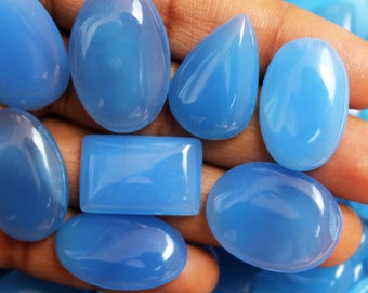 Blue Chalcedony Onyx Cabochon, Onyx Chalcedony Stone Wholesale Lot Onyx Gems Polished Loose Gemstones for jewelry Mix Size/Shapes per Carats