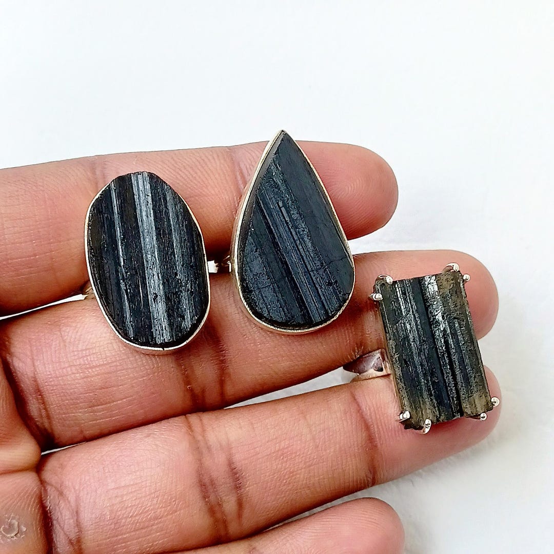 Black Tourmaline Ring, 925 Sterling Silver Ring, Gemstone Rings ...