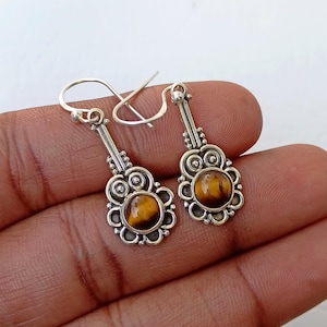 Tiger Eye Gemstone Earring Pair, Dangle Earring, 925 Sterling Silver Earrings, Boho Earring, Crystal Earring, Dainty earrings, Gifts for her