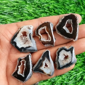 Window Druzy Agate Slices, Black Window Agate Druzy, Geode Polished Slabs, Black Window Druzy Slice For Wire Wrap Pendant Jewelry Supply