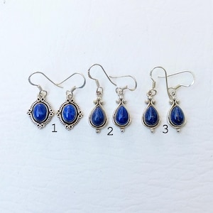 Lapis Lazuli Silver Earring, 925 Sterling Silver Earring, Minimalist Crystal Earring, Gemstone Earrings, Boho Dainty Earrings, Gifts for Her