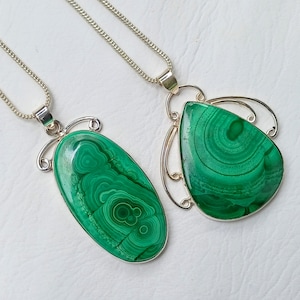 Malachite Pendant Necklace: Sterling Silver Boho Gemstone Jewelry