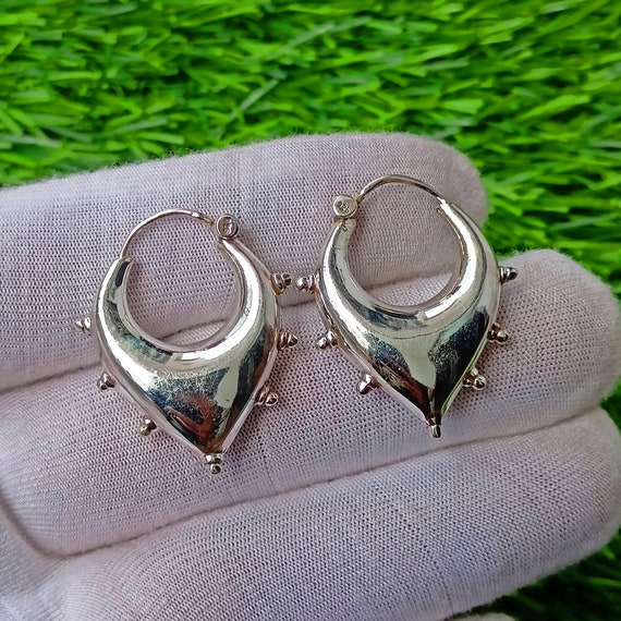 90s Chunky Hoop Earrings, Vintage Silver Hoops, Silver Hoop
