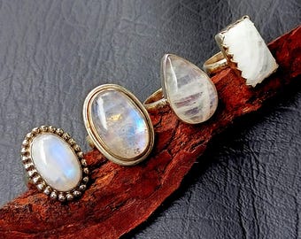 Rainbow Moonstone Rings, 925 Sterling Silver Ring, Chunky Rings, Statement Rings, Handmade Jewelry, Gifts For Her, Dainty rings for women