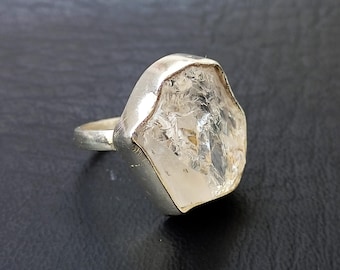 Ruwe kristalkwartsringen, 925 sterlingzilveren statementringen, dikke ringen, sierlijke ringen, edelsteenring, boho-geboortesteenring Cadeaus voor haar
