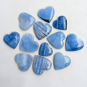 Könnte beinhalten: Eine Sammlung von zwölf blauen herzförmigen Edelsteinen mit verschiedenen Mustern und Blautönen.