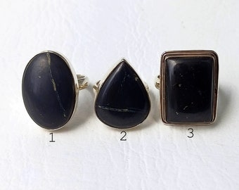 Shungite Rings, 925 Sterling Silver Statement Rings, Chunky Rings, Dainty Rings, Crystal Ring for women, Boho Stone Jewelry, Gifts For Her