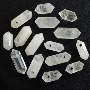 Clear Quartz Crystal With Drill 5MM, Charminer Crystal 8 Facet Double Terminated Point Drill Wand Crystal Hexagonal Prism Stone For Jewelry
