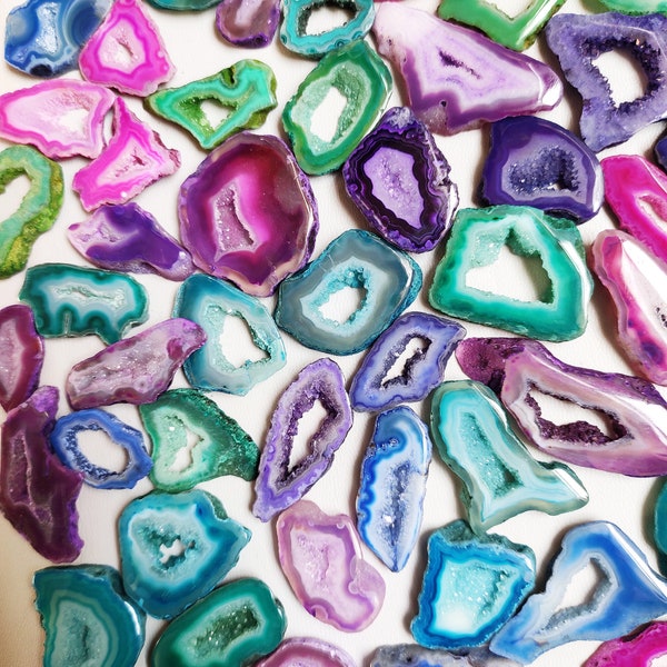 Colorful Window Druzy Agate Mix Crystal, Window Druzy Agate Geode Slices, Natural Polished Druzy Quartz, Wire-wrap Pendants, Necklace