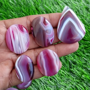 Pink Agate Stone, Pink Banded Agate Onyx, Banded Agate Cabs, Agate Gemstone Wholesale lot Mix Size for Agate Pendants Jewelry Supply