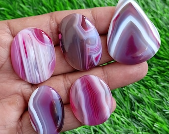Pink Agate Stone, Pink Banded Agate Onyx, Banded Agate Cabs, Agate Gemstone Wholesale lot Mix Size for Agate Pendants Jewelry Supply