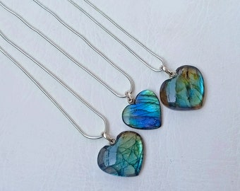 Labradorite Heart Pendant Necklace, Labradorite Heart  Pendant, Labradorite 925 Sterling Silver Necklace Handmade Jewellery Gift For Her