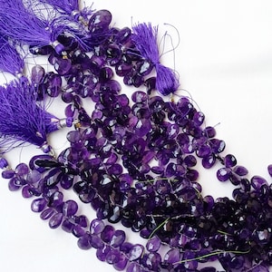 Natural Amethyst Briolette Drops Beads, AAA Amethyst Faceted Pear Shape Beads, Healing Amethyst Side Cut Drops Beads For Jewelry Supply