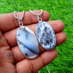 Opal Sterling Silver Necklace, Dendritic Pendants, Silver Pendants, Boho Charms, Crystal Necklace Handmade Gifts For Her, Gifts Mom