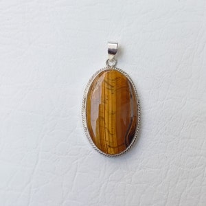 Tigers Eye Pendant Necklace, 925 Sterling Silver Pendants Necklace, Gemstone Chunky Boho Necklace Handmade Jewelery For Mother's Day Gift