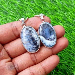 Opal Sterling Silver Necklace, Dendritic Pendants, Silver Pendants, Boho Charms, Crystal Necklace Handmade Gifts For Her, Gifts Mom