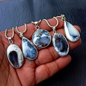Dendrite Opal Pendant Necklace, Dendritic Pendants, Sterling Silver Pendant, Boho Charms, Crystal Necklace Handmade Gifts For Her, Gifts Mom