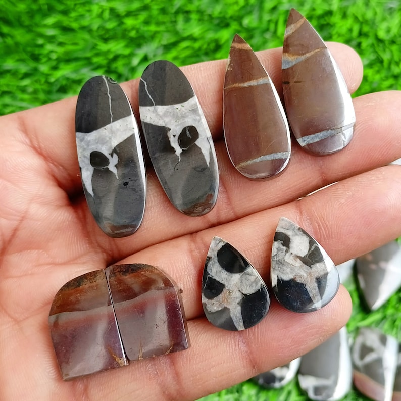 Black Septarian Pair, Black Septarian Earring Pair Stone, Black Septarian Gemstone, Natural Septarian Beads, Earrings Stone Gems Supply, crystal, gemstone, wholesale crystal, crystal cabochon, bulk crystal, crystal stone, cabochon