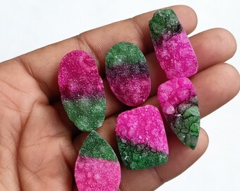Dyed Druzy Agate Cabochon: Bi-Color Geode Crystal for Wire-wrap Jewelry