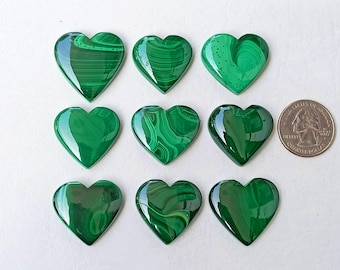 Natural Malachite Heart Cabochon, Malachite Heart Gemstone, Healing Crystal Stone For Rings, Pendants, Necklace Jewelry Making Stone