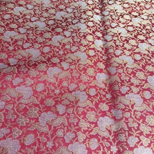 Indian Silk Brocade Fabric, Red and Gold Fabric, Brocade By The Yards, Indian Brocade Fabric For Bridal Wedding Dress Fabric By The Yards