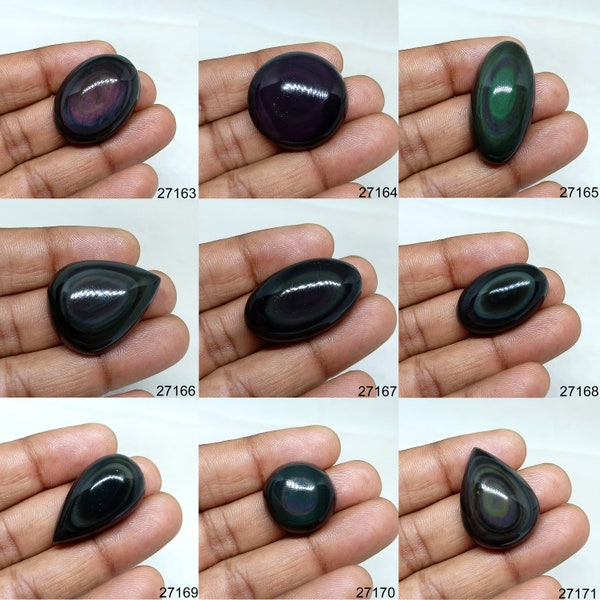 Rainbow Obsidian Gemstone, Natural Fire Sheen Obsidian Cabochon, Eye Obsidian Crystal, Black Obsidian For Ring, Pendant, Necklace, Jewellery