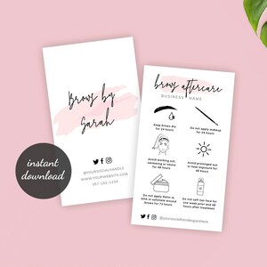 Sjabloon voor vrouwelijke wenkbrauwen, aanpasbare wenkbrauwverzorgingskaarten, gids voor wenkbrauwtintverzorging, aquarel, afdrukbare wenkbrauwverzorging. PW-001