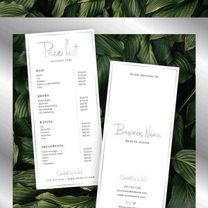 Modèle de liste de prix imitation argent, liste de prix modifiable, guide des prix métallique, modèles de liste de prix de salon imprimables, menu des prix, instantané