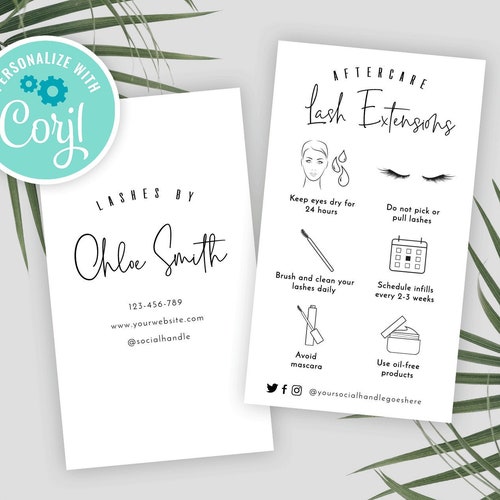 EDITABLE Lash Extension Aftercare Card Eyelash Extensions - Etsy