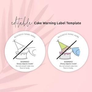 Tiered Cake Warning Label Template, Do Not Smash In Face or Body Sticker 2" Circle, Editable and Printable Bakery Safety Label, PW-001