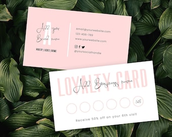 Beauty Loyalty Card Template, DIY Pink & White Reward Cards, Printable Salon Stamp Card Design, Feminine Lash Business Discount Cards, P01