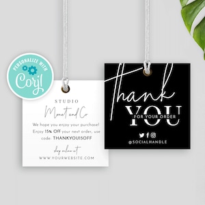 Minimalistische Hangtag-Vorlage, bearbeitbares Dankeschön-Hantag, druckbare Produktschaukeletiketten, quadratisches 2x2-Zoll-Dankeschön für Bestellanhänger, Instant M-002