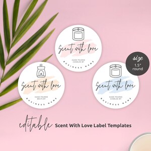 Scent With Love Label Template, Editable Candle Parcel Sticker, Feminine Watercolor Wax Melt Labels, Printable Scent With Love Labels PW-001