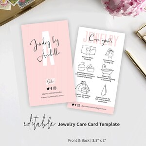 Jewelry Care Card Template, Editable Jewellery Care Guide, Printable Earrings Care Instructions, Necklaces Care Card 3.5&quot; x 2&quot;, Instant, P01