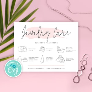 Editable Jewelry Care Card Template, Feminine Jewellery Care Instructions, Custom Earrings Care Guide, Handmade Bracelets Care Card, PW-001
