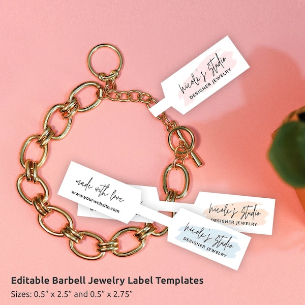 Editable Jewelry Tag Template, Feminine Bracelet Label Design, Necklace Barbell Label Printable, Digital Download Ring Tag Sticker, PW-001