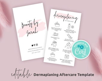 Dermaplaning Care Card Template, Printable Dermaplaning After Care Guide, Editable Facial Treatment Care Instructions Cards, Instant, PW-001
