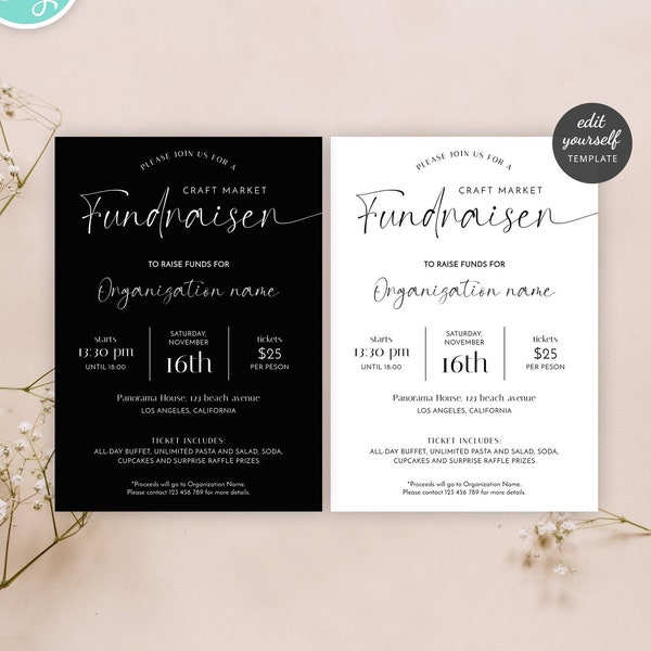 Charity Fundraiser Template, Editable Business Event Invite Design, Minimal Marketing Flyer for Fund Raising, Elegant Invitation 5x7" M-004