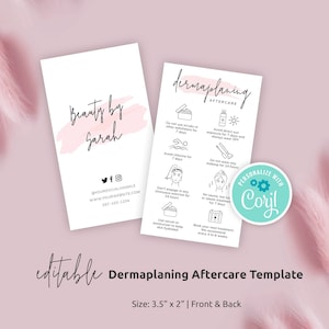Dermaplaning Care Card Template, Printable Dermaplaning After Care Guide, Editable Facial Treatment Care Instructions Cards, Instant, PW-001