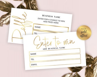 DIY Raffle Ticket Template, Faux Gold Effect Enter to Win Name Cards ...