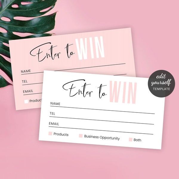 Feminine Enter To Win Template, Editable Raffle Ticket Blush Pink & White, Business Prize Draw Token Printable, Raffle Entry Card P01