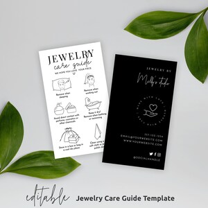 Minimalist Jewelry Care Card Template, Printable Jewellery Care Guide, Editable Earrings Care Note, Instant Handmade Jewelry Care Card M-002