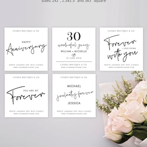 Anniversary Label Templates Minimalist, Editable Wedding Candle Sticker Design, Celebration Collection Labels, Script Wife Husband Jar Label