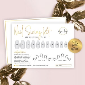 Nail Sizing Kit Template, Custom False Nails Size Guide, Printable Acrylic Tips Try On Kit, Artificial Nails Display Cards Gold Foil, GF-01