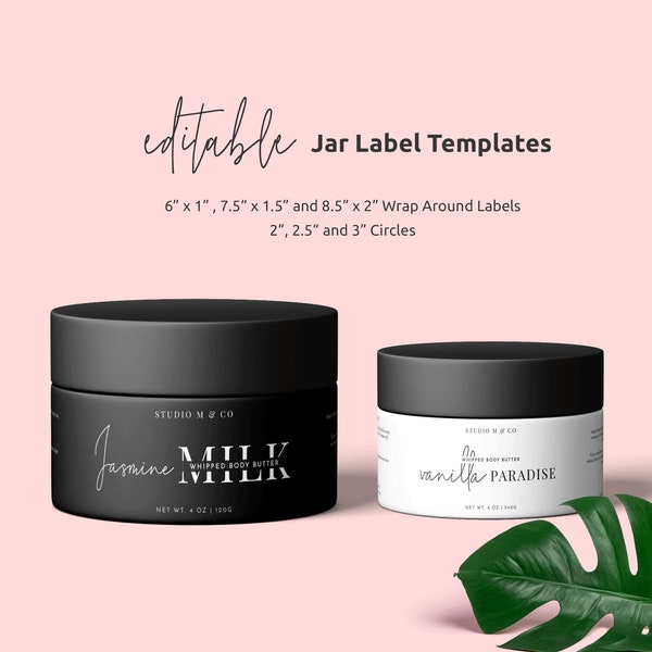 Cosmetics Jar Label Template, Editable Jar Wrap Around Labels, Minimalist Body Butter Stickers, Printable Cosmetics Packaging Design, M-002